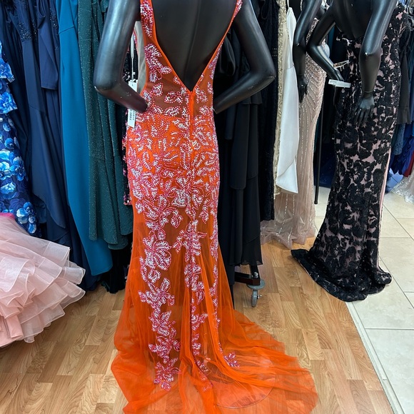 Jovani 08275 tangerine size 8 beaded and tulle long dress - Picture 3 of 7